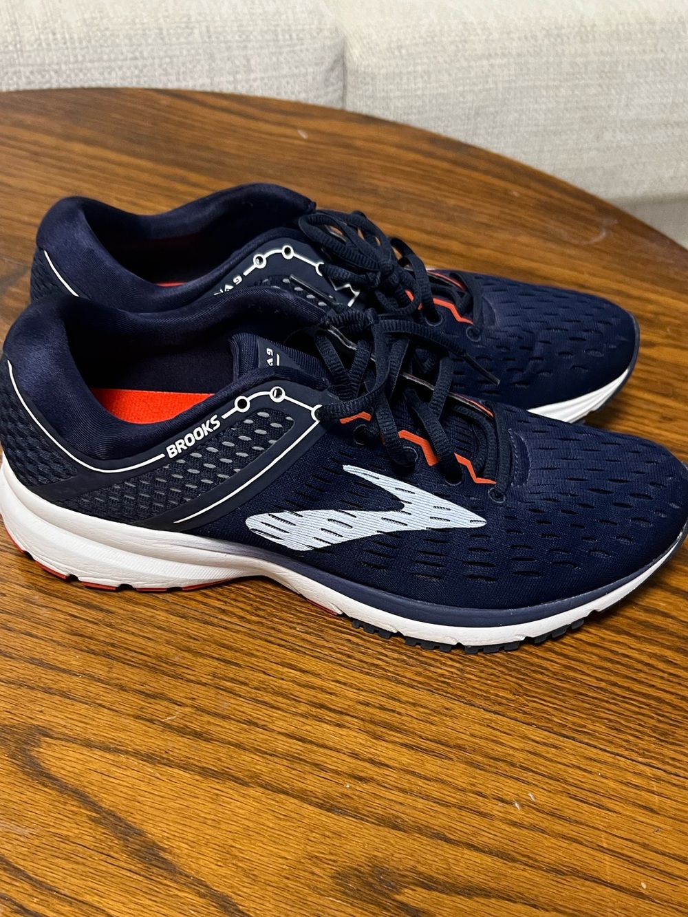 Brooks Navy and White Men's Running Shoes with Red Accents